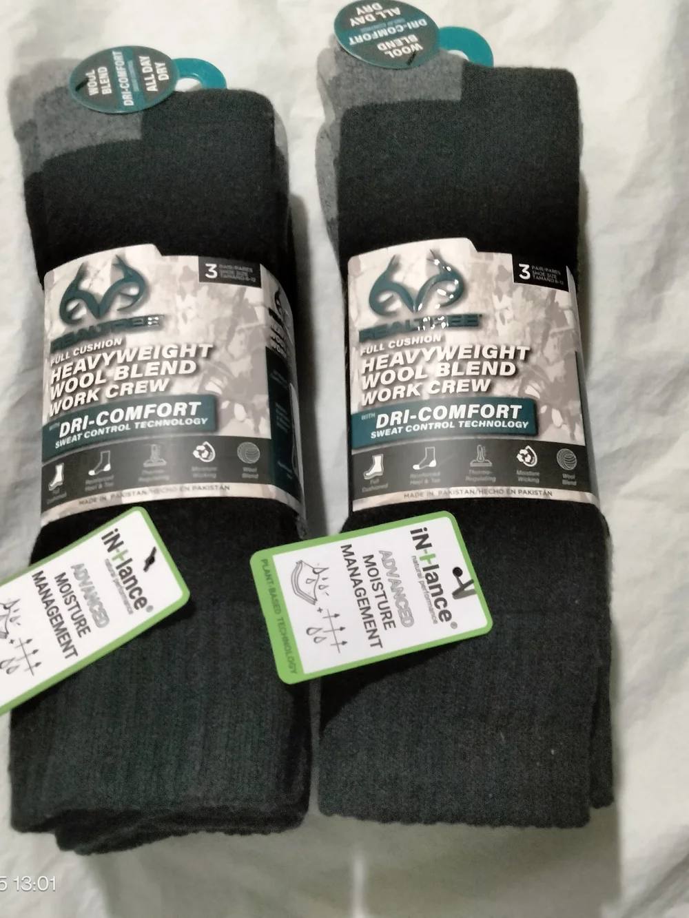 Realtree Men's Heavyweight Wool Blend Work Crew Socks 6(3x2) Pair Pack Moisture
